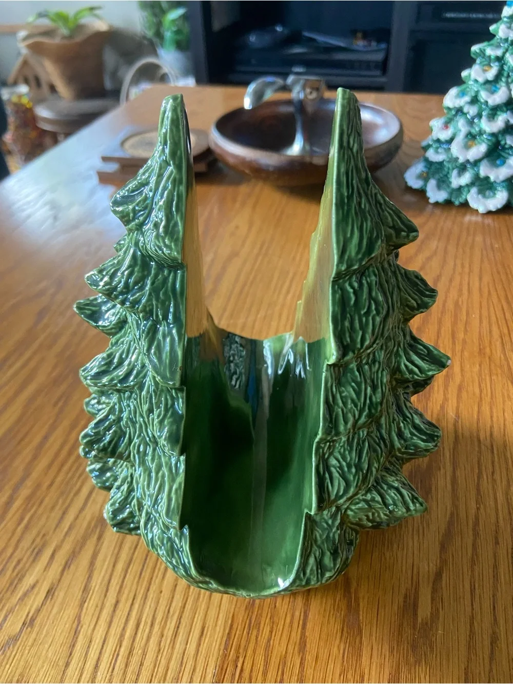 Vintage Hand Painted Ceramic Christmas Tree Napkin Holder